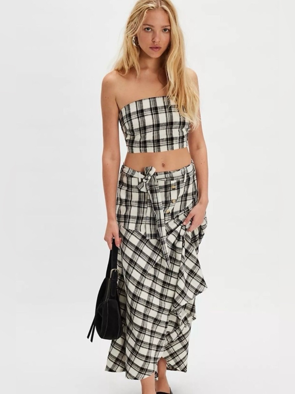 NWT FREE PEOPLE AFTER YOU SET BLACK PLAID XS